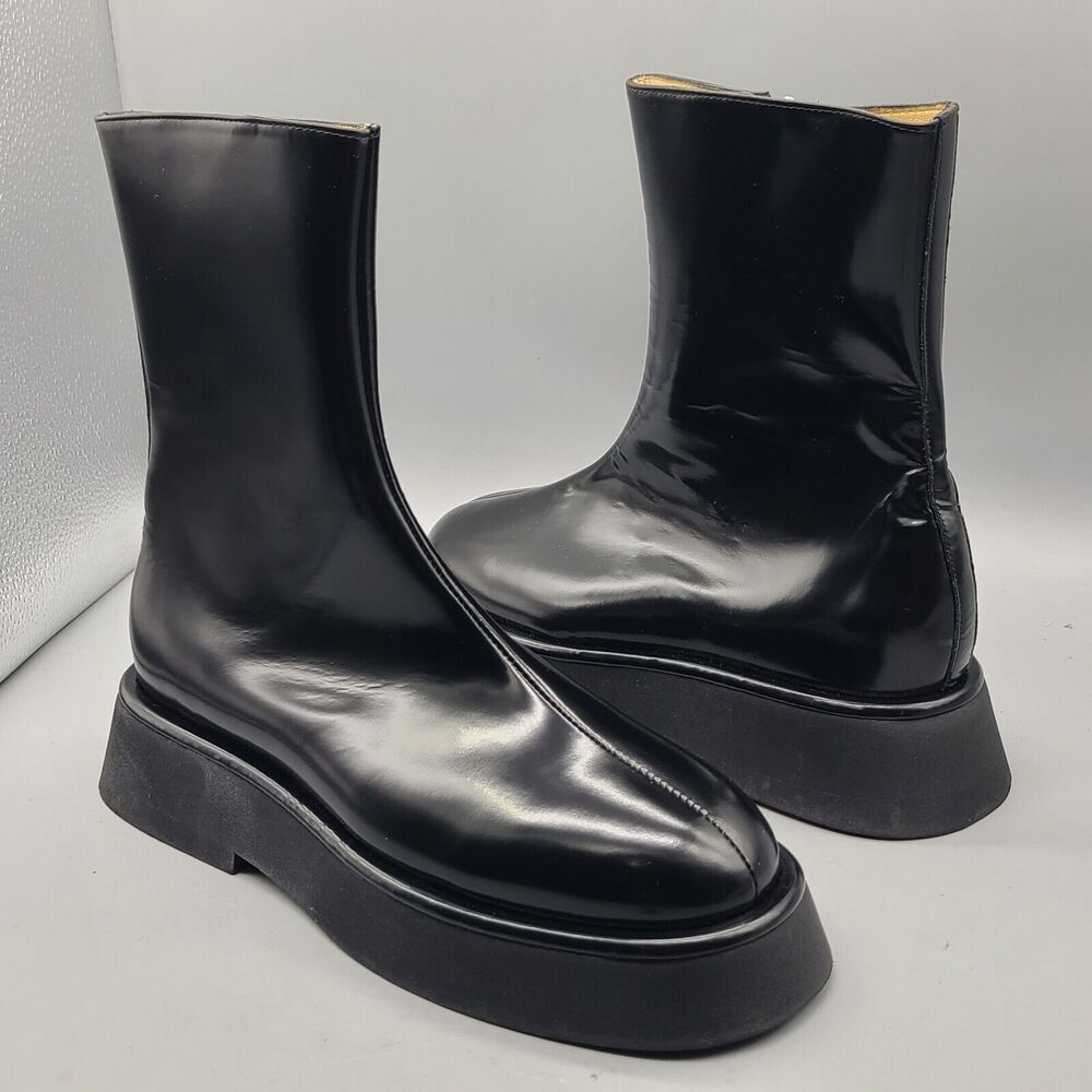 Wandler Women Rosa Boots Black Glossy Leather Zipper Platform Ankle 9.5 39.5 New
